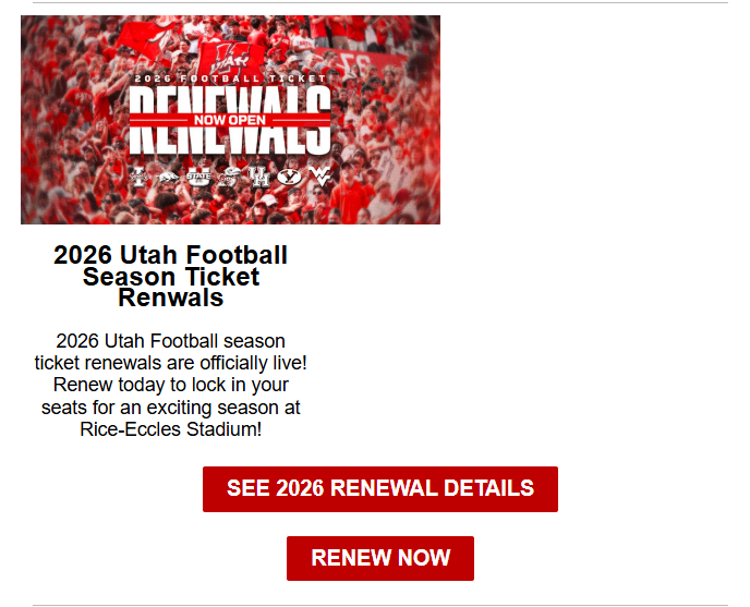 Utah Football season ticket renewals email