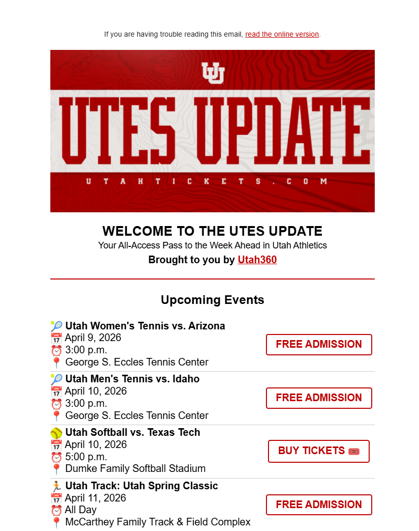 Utah Athletics ticketing email